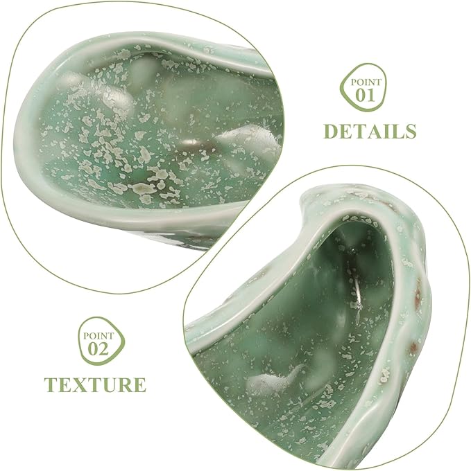 Ceramic Oyster Shell Plate and Appetizer Dish Green Floral Pattern Porcelain Serving Plate for Restaurant and Home Dining