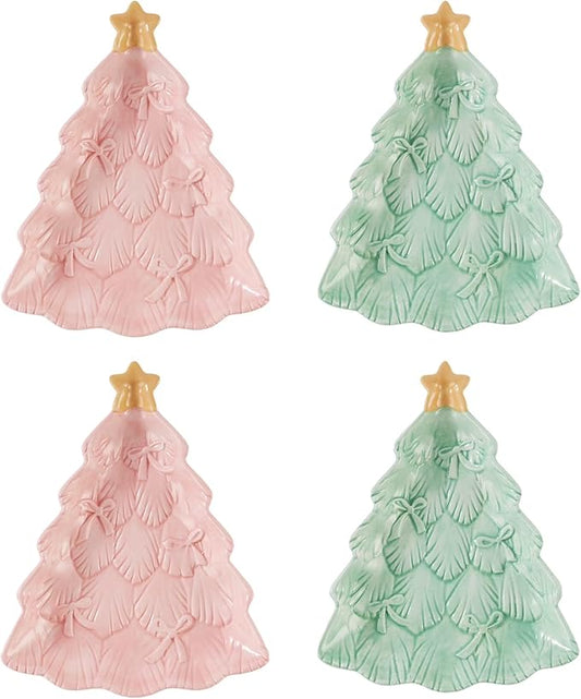 Pink & Green Tree Ceramic Appetizer Plates, Set of 4