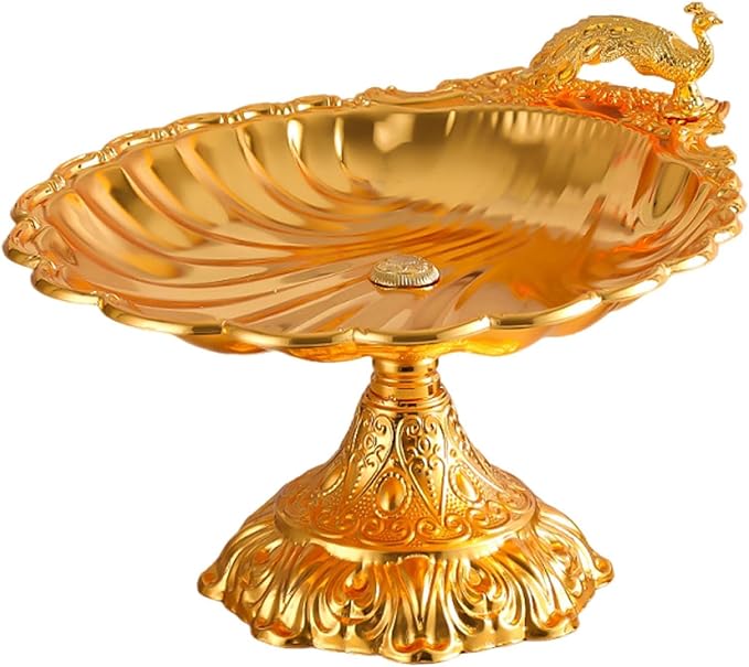 Fruit Plate Vegetable Holder with Base Decor Container Stand for Kitchen Counter Home Bread Snacks Serving Tray- Gold