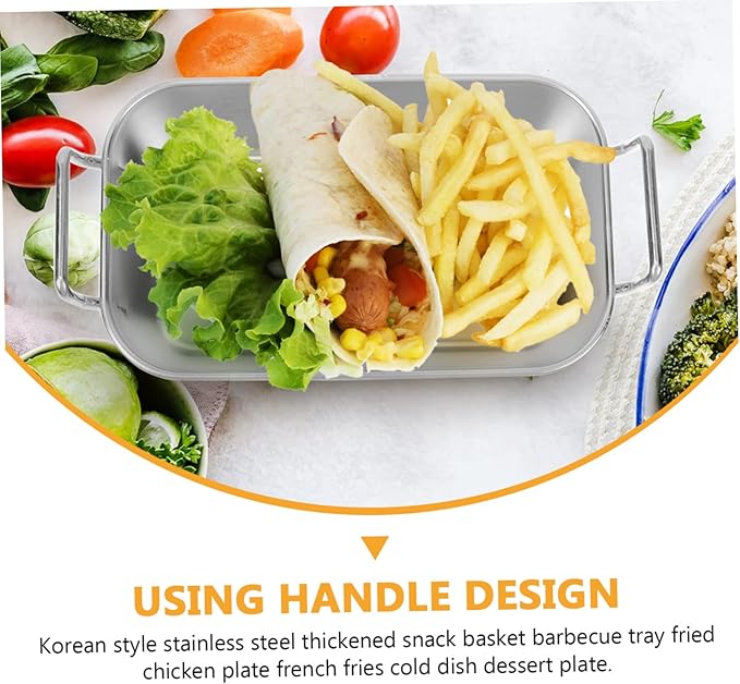 Cabilock Stainless Basket Serving Tray French Fries Holder Snack Plate BBQ Tray Family Party Accessory