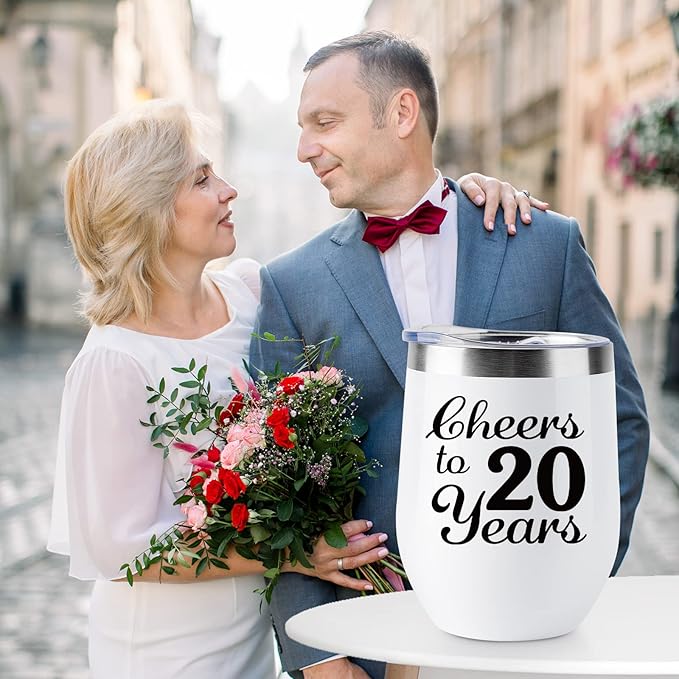 20th Anniversary Wedding Gifts for Couple 20 Anniversary Twenty Years Anniversary Decorations 20 Years Marriage Gifts for Wife Husband Parents 2 Pack Wine Tumbler 12 OZ