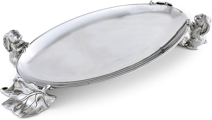 Arthur Court Metal Bunny Rabbit Centerpiece Serving Food Tray for Cheese Canapes Pastries Aluminum Easter Tray 21 inch x 9 inch