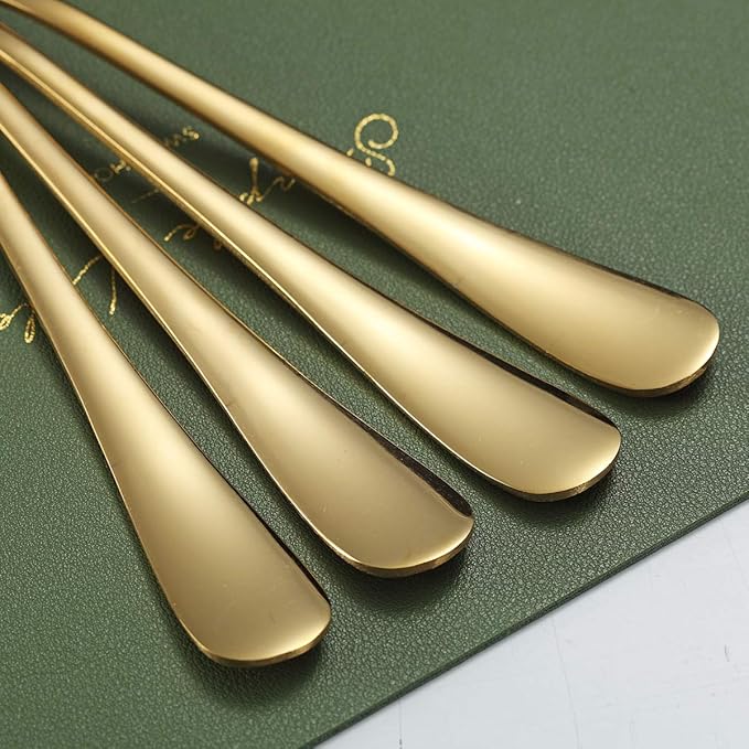 Gold Serving Spoons 4 Pieces, Kyraton Titanium Plating Serving Spoon, Include 2 Serving Spoon And 2 Slotted Spoons, Stainless Steel Serving Utensils, Serving Set Packing of 4