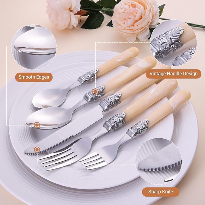 Serving Sets, 30-Piece Flatware Cutlery Set, Durable Stainless Steel Serving Utensils Set Including Dinner Forks, Knives, Spoons With Classic Handle For Steak, Salad, Soup, Tea (Set of 5)