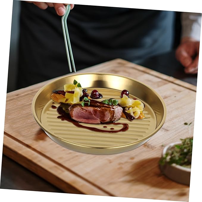 GLEAVI Stainless Steel Snack Plate 20cm Grilled Meat Dish Versatile Plate for Seafood Steaks Ideal for Camping Birthdays