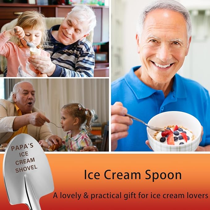 Papa Gifts,Papas Gifts from Grandkids Grandchildren Granddaughter, Papas Gifts for Christmas Fathers Day Ice Cream Shovel Spoon
