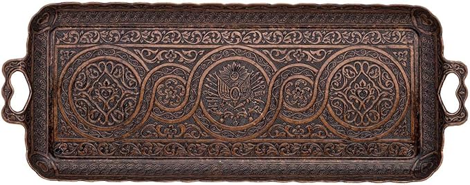 Alisveristime Turkish Ottoman Coffee Tea Beverage Serving Rectangle Tray (Small Tray) (13 INC*5.5 INC) (Copper)