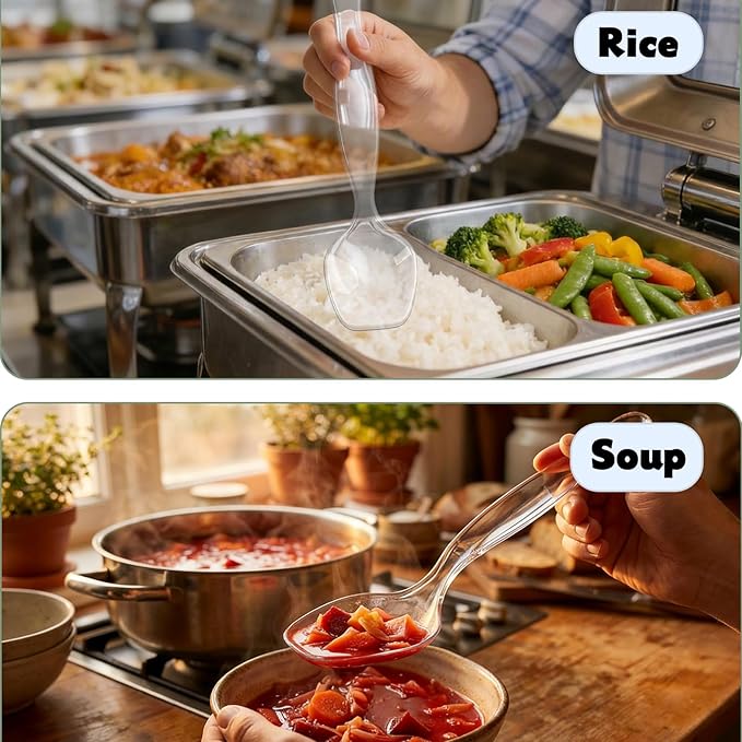 24 Pcs Large Plastic Serving Utensils Set - Serving Tongs, Serving Forks, Serving Spoons - Heavy Duty Disposable Serving Utensils for Parties, Buffet, Catering Supplies (Clear, 24 Pcs)