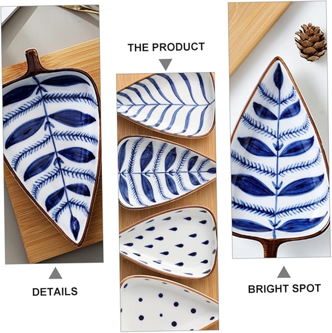 Cabilock Creative Japanese Hand-Painted Ceramic Snack Dish Leaf-Shaped Sauce and Seasoning Plate for Appetizers and Desserts for Home Use and Entertaining