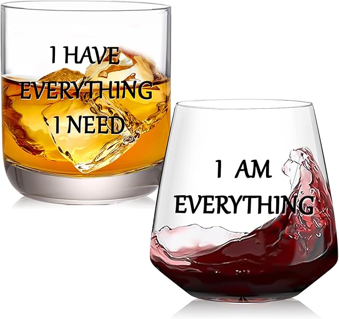 I Have Everything I Need I Am Everything Drinking Set of 2, Wedding Gifts for Couples, Bridal Shower Gifts, Mr and Mrs Gift, Anniversary, Engagement Couple Drinking Glass for Him Her