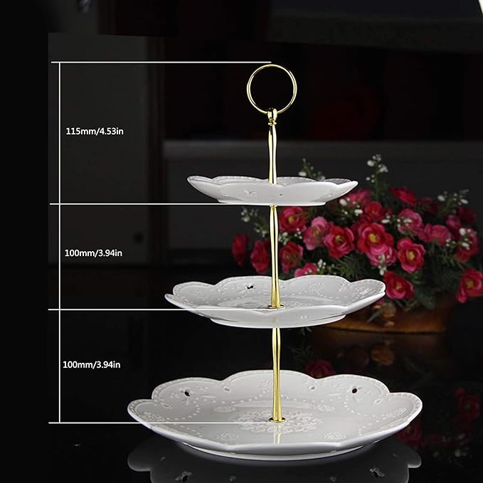 3 Tier Round Metal Cake Stand Holder Heavy Duty Fruit Plate Handle Fittings Hardware Rod (Golden Circle)