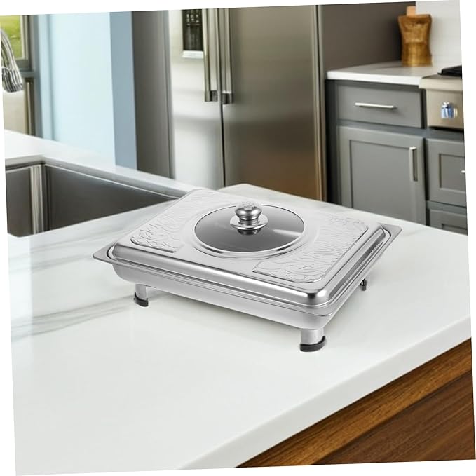 PRETYZOOM Stainless Steel Serving Tray Rectangular Lid for Parties Buffet Trays for Dishes Chilled Food