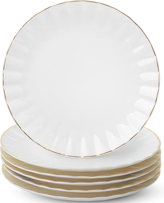 BTaT- White Dessert Plates, Set of 6, 8 inch, White Porcelain with Gold Trim, Small Plate, Small Appetizer Plates