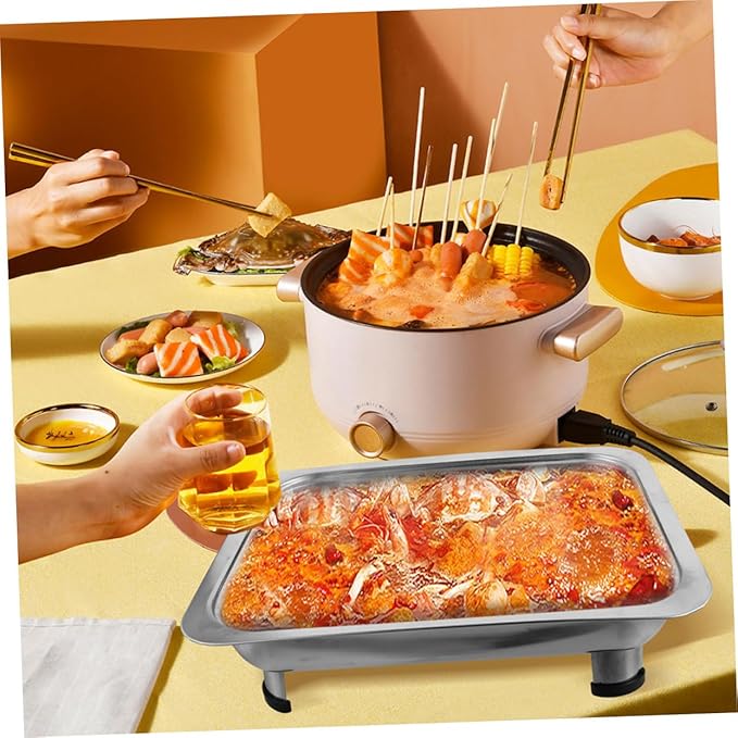 Veemoon Rectangular Stainless Steel Buffet Serving Tray with Lid Chafing Dish for Catering Food Holder and Roasting for Parties and Cafeterias