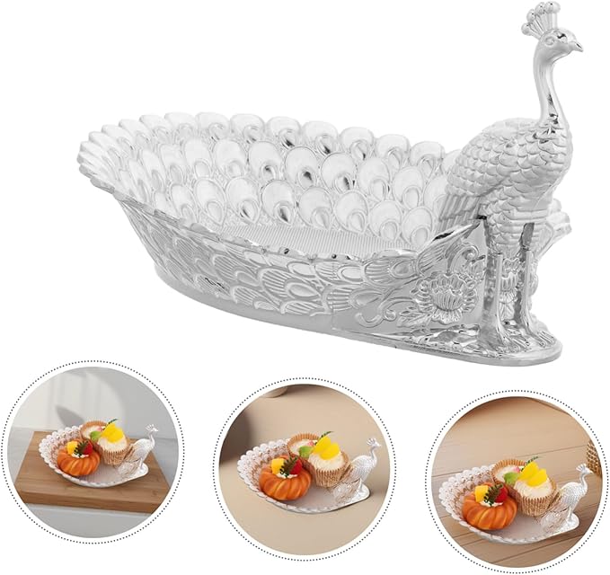 GLEAVI Delicate Peacock-theme Serving Tray for Parties Elegant Metal Fruit Platter and Snack Holder Decorative Storage for Candies and Nuts Versatile Use Living Rooms and Dining Areas