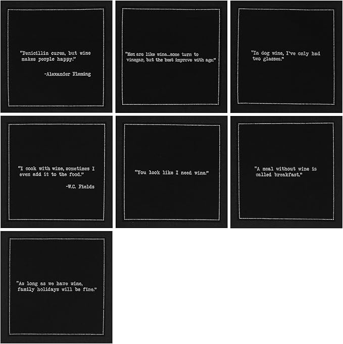 Five Star Funny Wine Quotes | Black Cotton Cocktail Napkins | 50 Luxury Disposable Beverage Napkins with Witty Bar Quotes | Drink Napkins for Parties, Bars, Weddings & Game Nights
