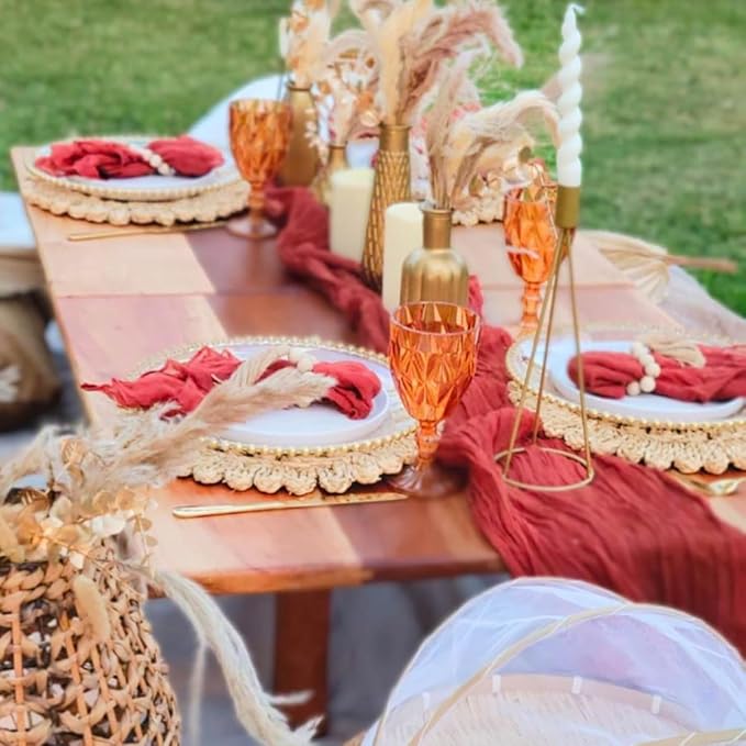 13.8" Round Corn Husk Placemats | Boho Woven Rattan Table Mats | Natural Spring Farmhouse Plate Chargers | Handmade Rustic Wicker Place Mats for Christmas Wedding (Set of 6)