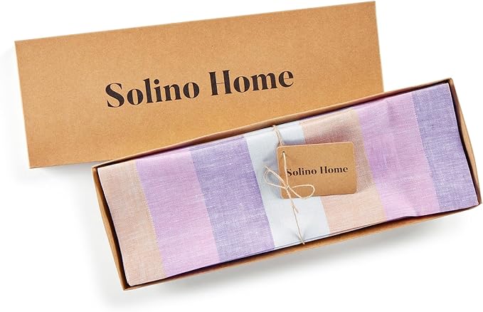 Solino Home Linen Placemats Set of 4 - Multicolor Gelato Stripe Placemats 14 x 19 Inch - 100% Pure Linen Place Mats