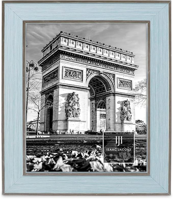 Isaac Jacobs 8x10 Blue w/Brown (Vertical & Horizontal) Double Border Picture Frame w/Black Fabric Easel, Wall-Mountable, Made for Tabletop & Gallery, Home or Office (8x10, Blue W/Brown)