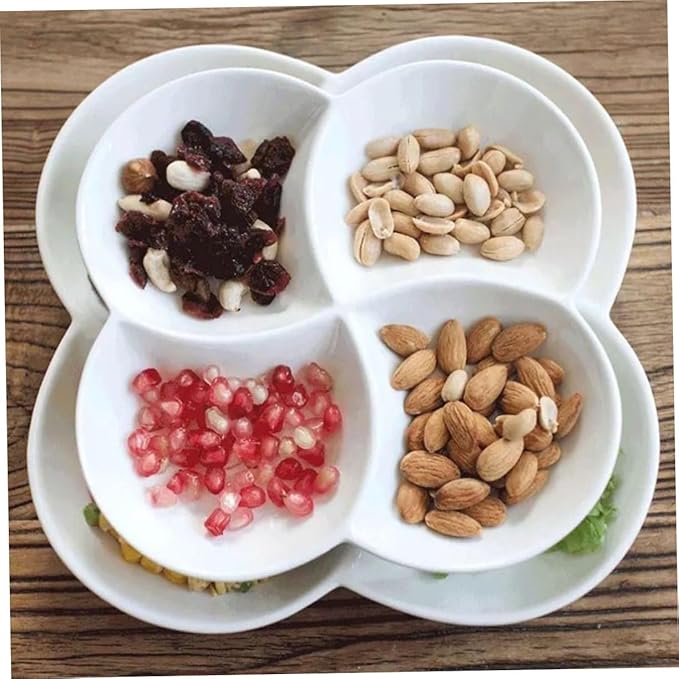 Ceramic 4-Compartment Serving Tray Snack Fruit Plate for Parties Dishwasher Safe Food Plate for Appetizers and Desserts