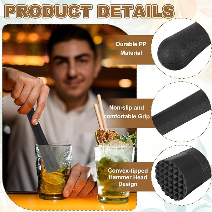 uxcell Cocktail Muddler, 8 Inch PP Drink Muddler Bar Accessories Tools Ice Crusher for Home Party Cocktail Fruit Drinks, Black (Thick)