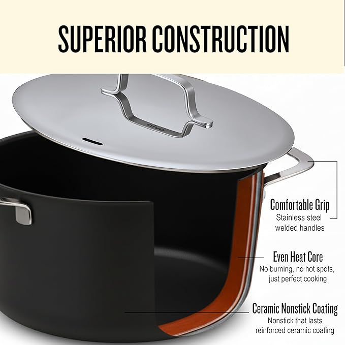 Alva Maestro 12-Piece Ceramic Cookware Set – Nonstick & No PTFE, PFOA, PFAS for Safe, Healthy Cooking – Oven & Induction Safe for Fast Even Heat, Effortless Cleanup, Durable Designed to Last