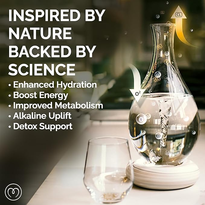 MAYU Swirl, Structured Water Device, 1.5 Liter Glass Pitcher, Rechargeable Ceramic Base (Graystone), Enhance Reverse Osmosis, Purified or Filtered Water, Vortex Oxygenates, Supports Cellular Hydration