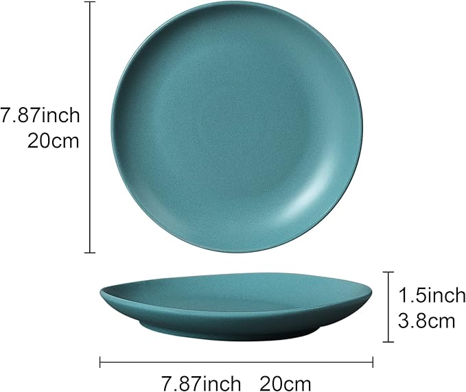 fanquare 8" Green Matte Dessert Plates Set of 4, Large Porcelain Pasta Plates, Modern Ceramic Dishes Set, Salad Plate