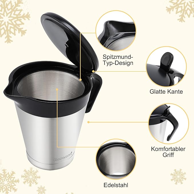 Rorence Stainless Steel Double Insulated Gravy Boat Sauce Jug with Hinged Lid for Thanksgiving Dinner - 32 Oz