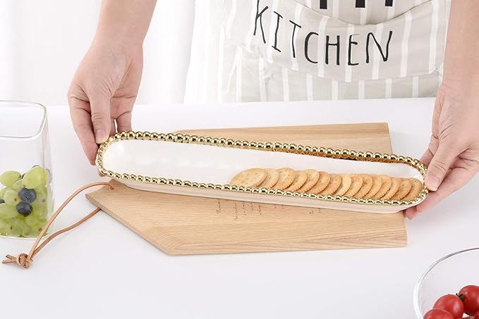 Pampa Bay Porcelain Cracker Cheese and Charcuterie Tray (White and Gold)