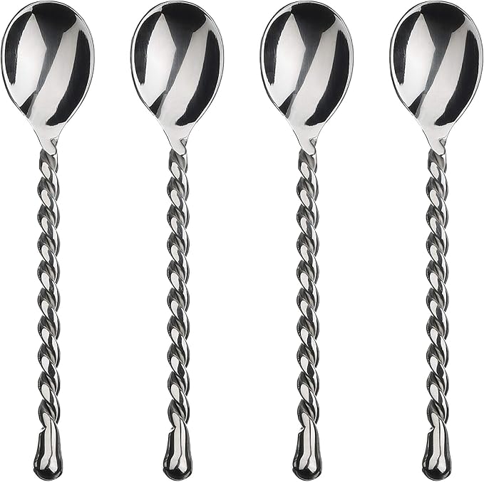 Gourmet Settings - 4-Piece Mini Spoons Set - Silver Tear Collection - Polished Small Stainless Steel Teaspoons - Demitasse Espresso Cutlery - Dishwasher Safe Flatware