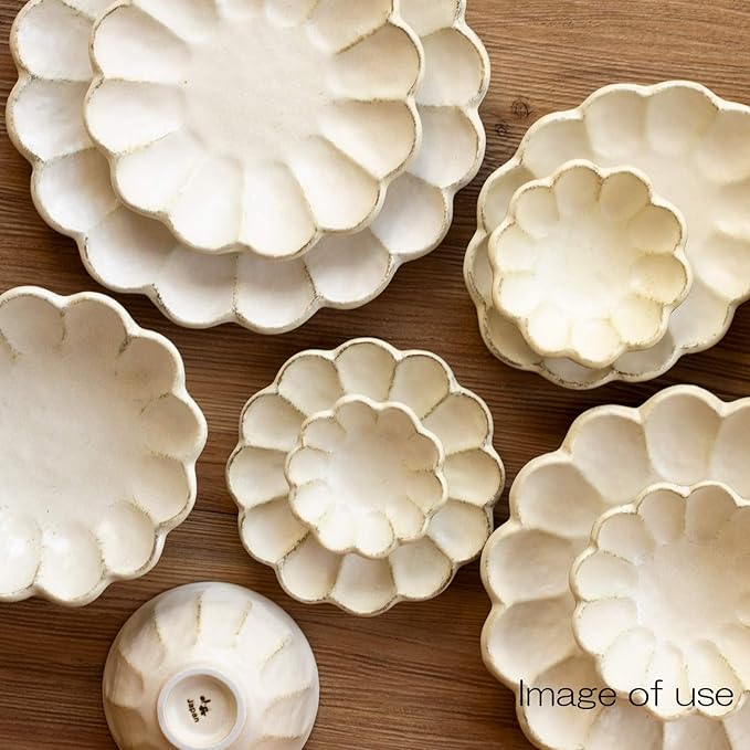 Utsuwaro-an Mino Ware 555-0018 Kaneko-Kohei Linker Plate, White, Kneeling Flowers, 9.4 Inches (24 cm) Diameter, for Curry, Pasta, Microwave and Dishwasher Safe, Made in Japan