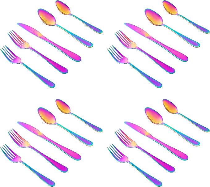 Gibson Home Ravidia Rainbow Heavy Gauge Flatware Cutlery Silverware Set 20 Pieces, Stainless Steel Colorful Utensils, Tableware Set Service for 4