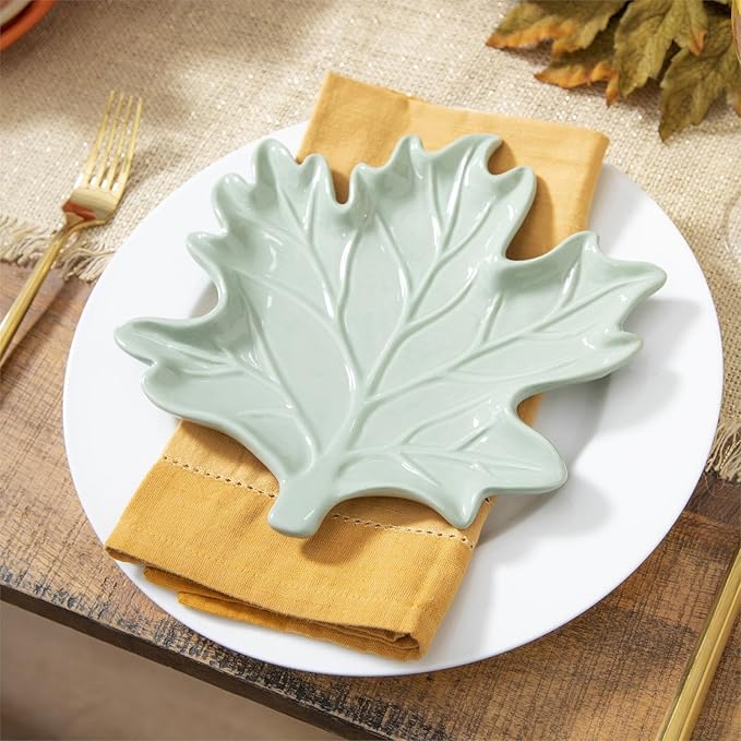 ASHLEY GIFTS 8" Ceramic Leaf Shaped Plate, 2 Assortments. Colors