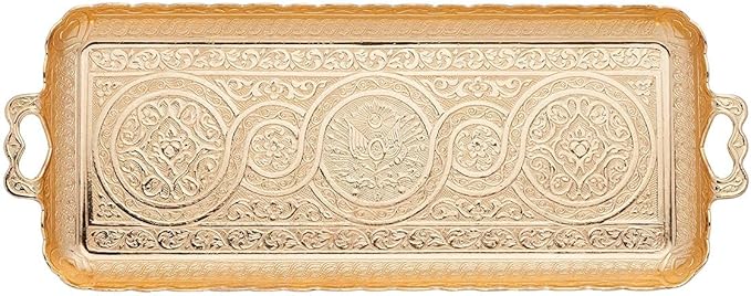 Turkish Ottoman Coffee Tea Beverage Serving Wavy Tray 14.2 * 5.5 inch Suitable for Serving 2 Cups, Weight 350 Grams (Gold)