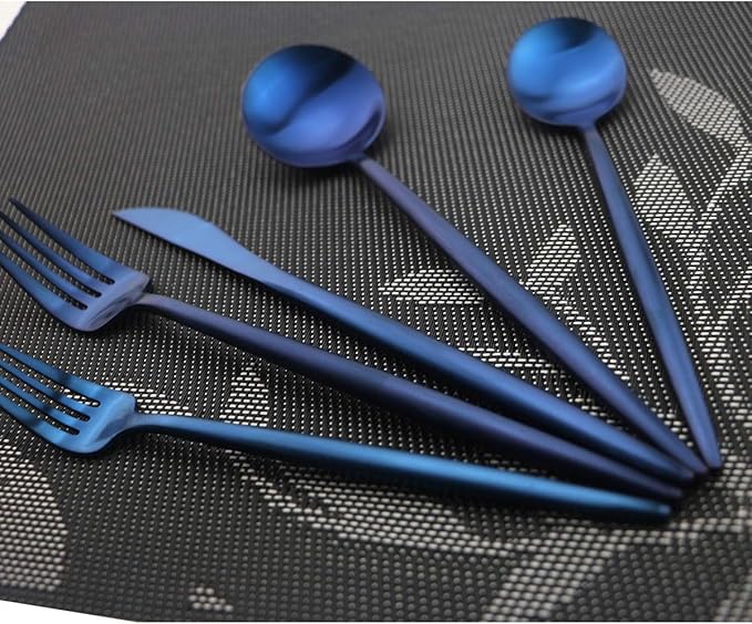 Iridescent Blue Flatware 20 Pieces Tableware Set Cutlery Set Dinnerware Anti-rust Utensil Set,Salad Spoons Knives and Dessert Forks, Silverware Service for 4