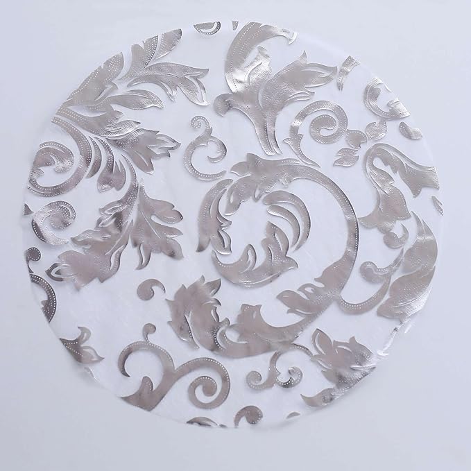 20 Pack 13" Silver Sheer Organza Placemats - Round Floral Foil Design Disposable Elegant Perfect for Parties and Events
