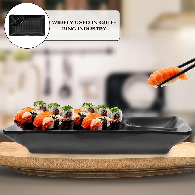 Kichvoe Japanese Sushi Dish 7.59X4.52 Inch Dumpling Plate with Vinegar Sauce Compartment Practical Dining Plate for Home Restaurant Buffet