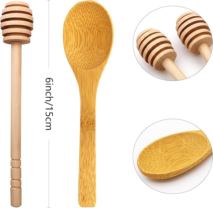 BLUE TOP 8 PCS Honey Dipper Sticks Honey Spoon 6 Inch Individually Wrapped Honey Stirrer Stick Mixing Spoon for Honey Jar Dispense Drizzle Honey Wedding Party