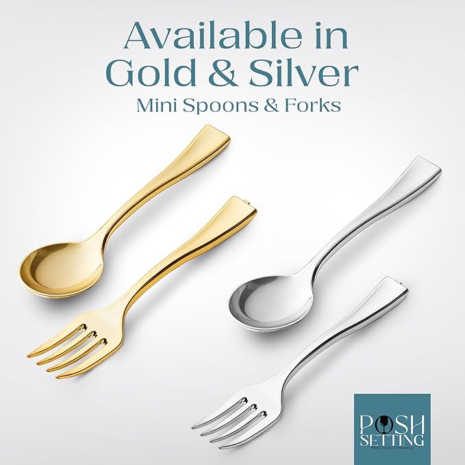 Posh Setting - Plastic Mini Dessert Forks, Gold Plastic 4 inch Taster Forks (36 Pack)