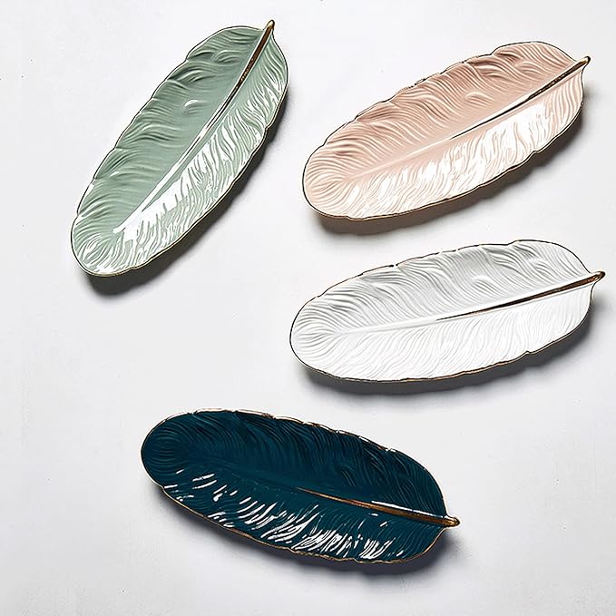 Tray Tray Feather Tray Ceramic Tray Serving Tray Living Room Kitchen Multipurpose Tray Exquisite Home Decor Serving Trays (Color : Brass)