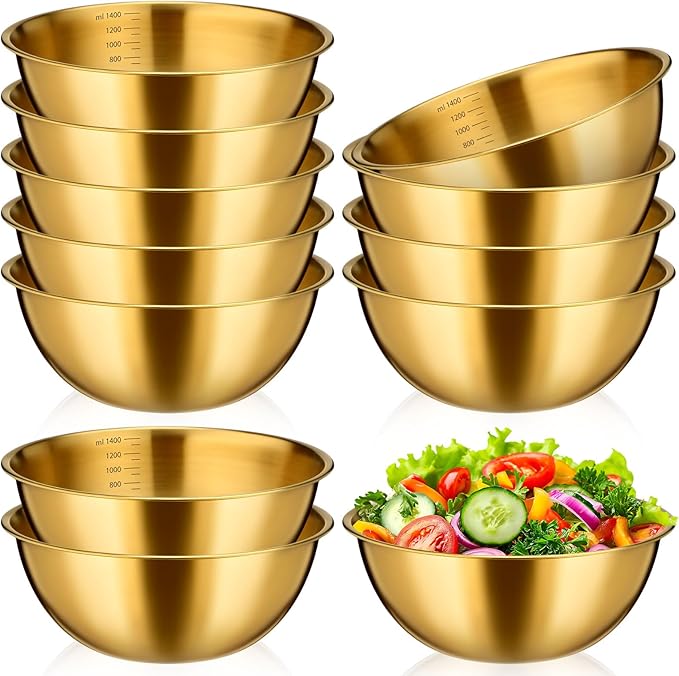 12 Pcs 1.5qt Stainless Steel Mixing Bowls with Graduations Bulk Metal Salad Mixing Bowl with Scale Nesting Metal Prep Reusable Baking Cooking Food Soup Storage Organizers for Kitchen Refrigerator