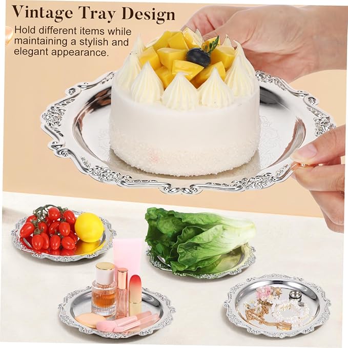 GLEAVI Decorative Iron Serving Tray Scratch Resistant Jewelry Dish Ring Holder for Wedding Dining and Home Use Versatile Silver Dessert Platter with Bright Finish for Cake Snacks and