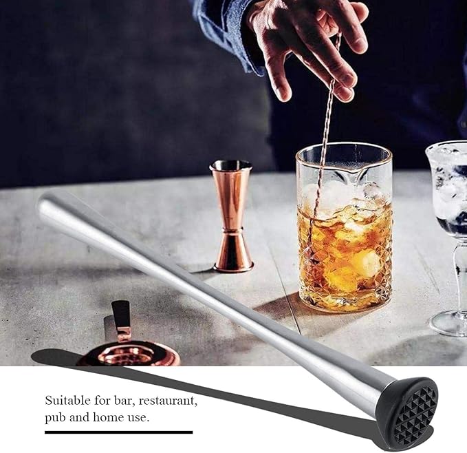 Long Stainless Steel Cocktail Muddler, 11inch Professional Drink Muddler Bar Cocktail Muddler Fruit Mixer DIY Drink Wine Barware Tool
