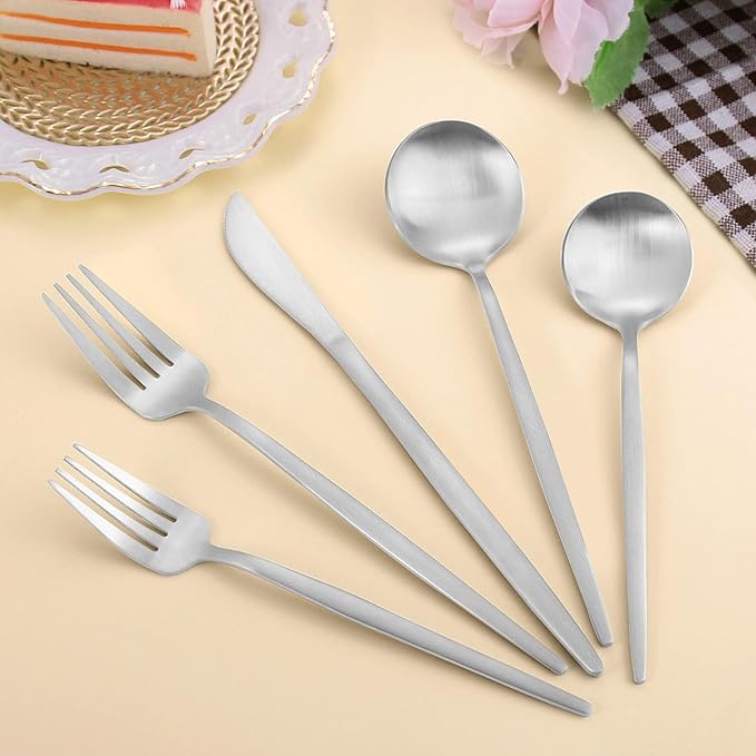 60 Piece Silverware Set Service for 12,LAZAHOME Matte Silverware Set Include Spoons/Forks/Knives,Premium Stainless Steel Flatware Set for Home Kitchen and Restaurant,Dishwasher Safe