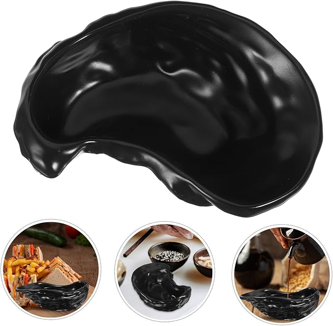 Uonlytech Ceramic Oyster Shell Dinner Plate Matte Black Food Serving Plate Creative Seafood Appetizer Dish for Home Dining and Molecular Cuisine