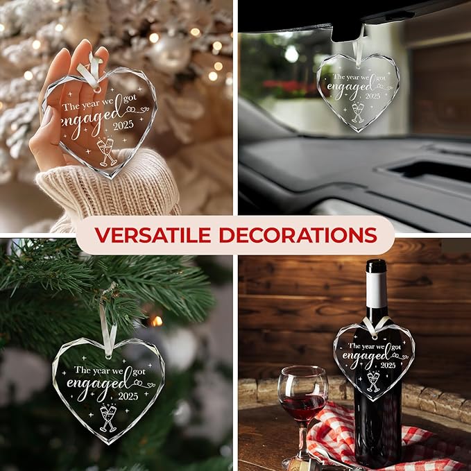 NewEleven Engagement Gifts for Couples 2025 - First Christmas Engaged Gifts for Her - Engagement Gift for Newly Engaged Couples, Her, Women, Friends, Bride to Be Gift, Glass Christmas Ornaments
