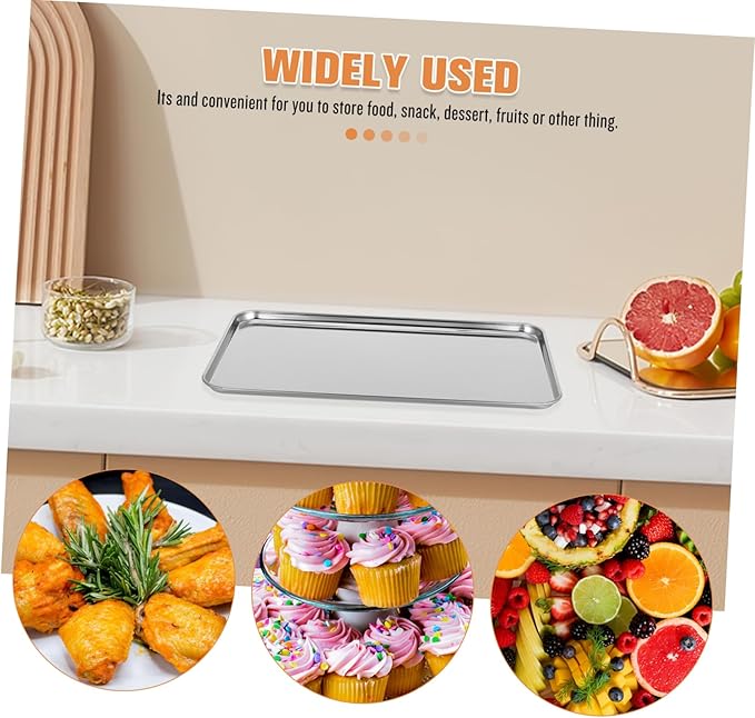 Rectangular Stainless Steel Serving Tray Practical Food Plate for Restaurants and Hotels Silver Non-Slip Design for Catering and Buffet