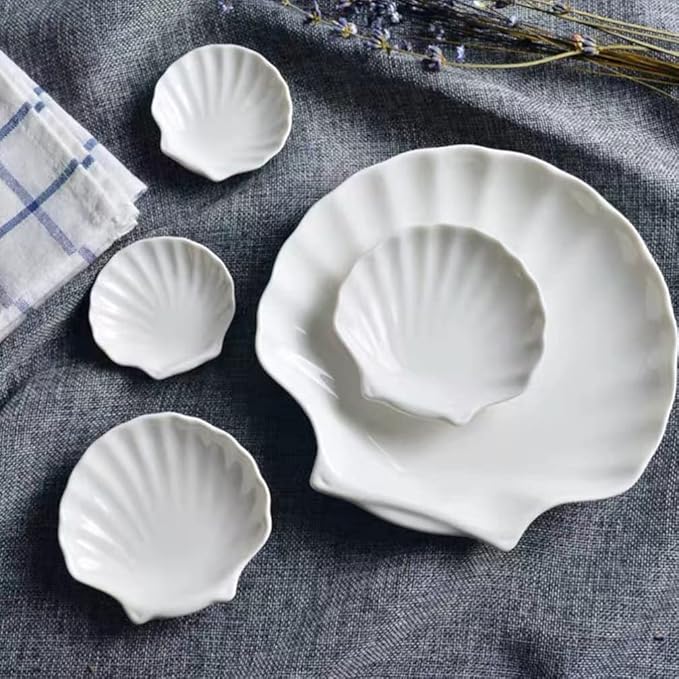 UPKOCH Food Trays Pinch Bowls 4Pcs Ceramic Shell Plate Scallop Sea Shell Dinner Plates Dessert Appetizer Salad Dishes Sushi Serving Platter 3.5inch Appetizer Serving Tray Pinch Bowls
