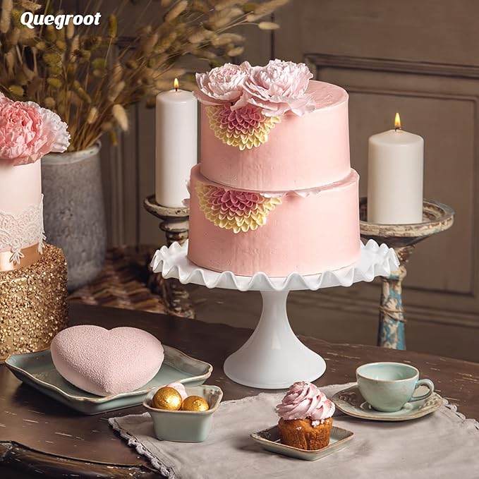 12-Inch Porcelain Round Cake Stand - White Dessert Stand for Wedding, Birthday Party